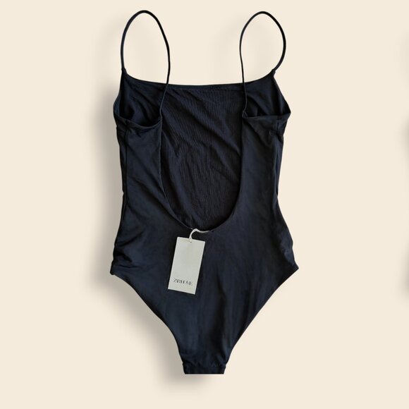 Zara, Plain One Piece  Swimsuit with Thin Straps, Black, Medium, NWT - Picture 2 of 3